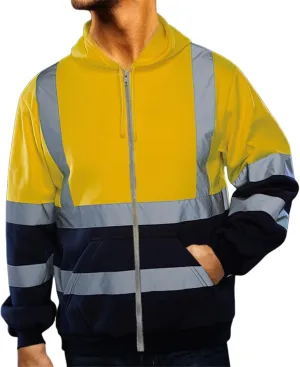 High Visibility Reflective safety Jackets for Men Hi Vis Jackets Fleece Protective Hoodie Sweatshirts Workwear Coats