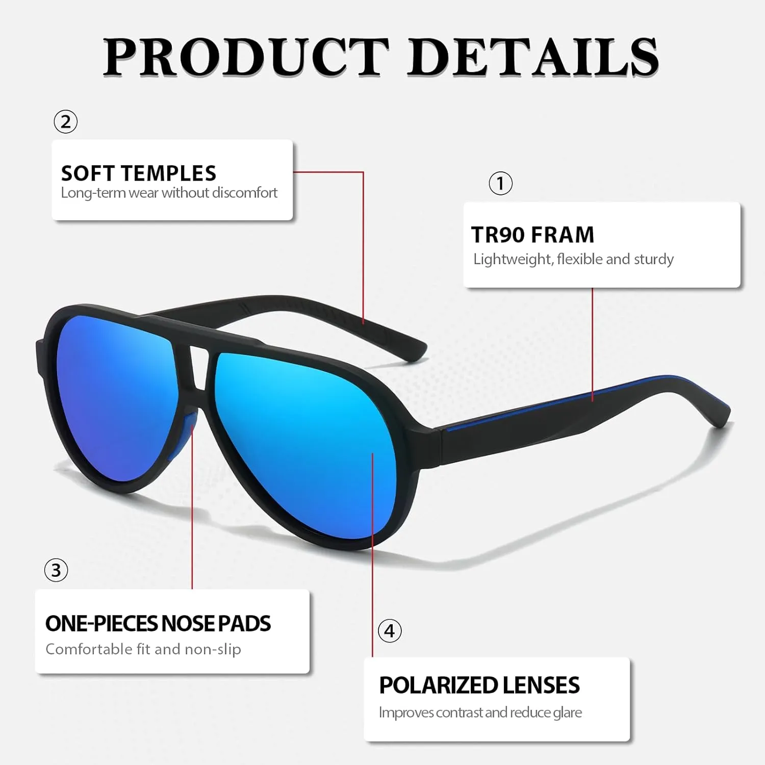 HIGLASS Classic Aviator Sunglasses for Men Polarized UV400 Protection Shades for Cycling, Running, Driving