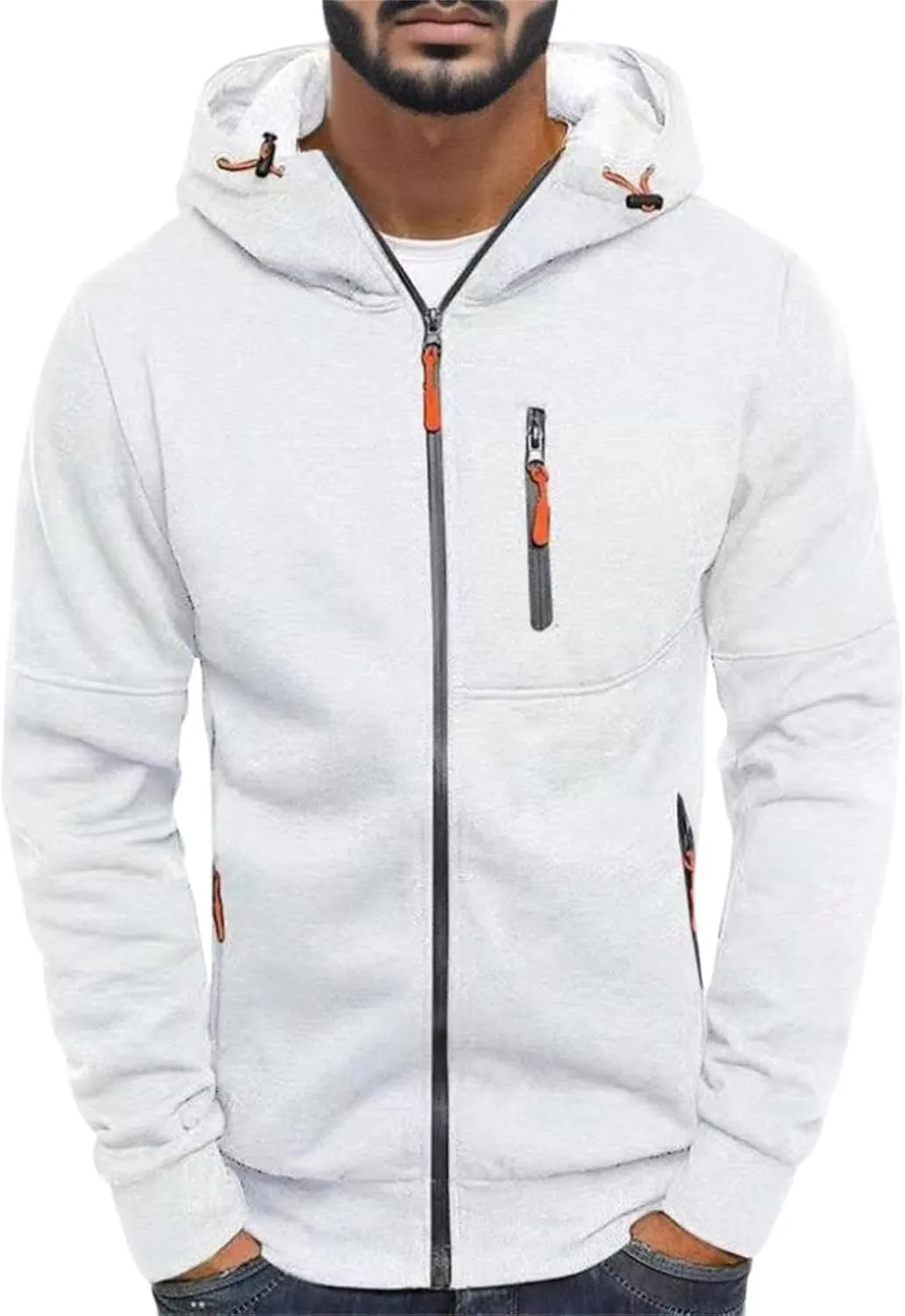 Hoodie Men, Men Hoodies Casual Hoodies for Men with Zip Pockets Full Zip Long Sleeve Sweatshirt Sports Y2k Hooded Jacket