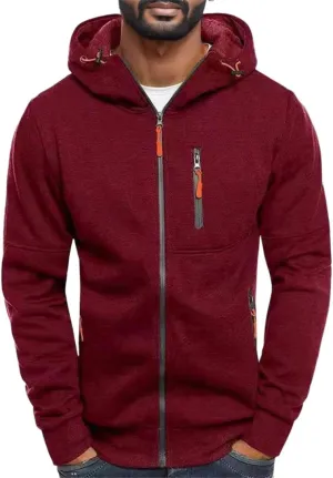 Hoodie Men, Men Hoodies Casual Hoodies for Men with Zip Pockets Full Zip Long Sleeve Sweatshirt Sports Y2k Hooded Jacket