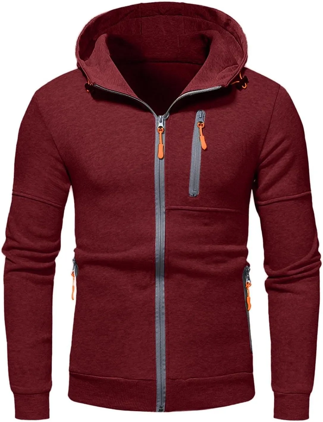 Hoodie Men, Men Hoodies Casual Hoodies for Men with Zip Pockets Full Zip Long Sleeve Sweatshirt Sports Y2k Hooded Jacket