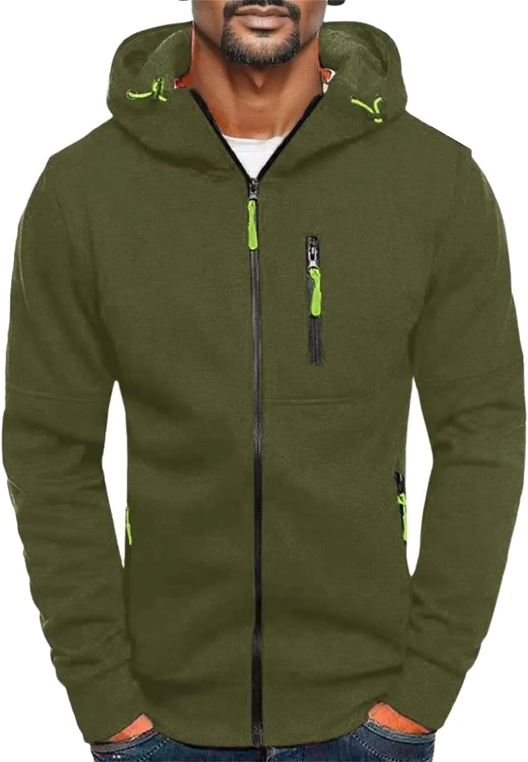 Hoodie Men, Men Hoodies Casual Hoodies for Men with Zip Pockets Full Zip Long Sleeve Sweatshirt Sports Y2k Hooded Jacket