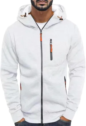 Hoodie Men, Men Hoodies Casual Hoodies for Men with Zip Pockets Full Zip Long Sleeve Sweatshirt Sports Y2k Hooded Jacket