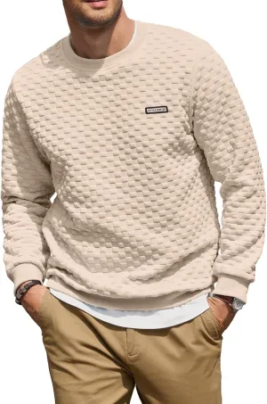 HOTake Mens Crewneck Sweatshirts Waffle Panttern Texture Outdoor Leisure Pullover Sweatshirts