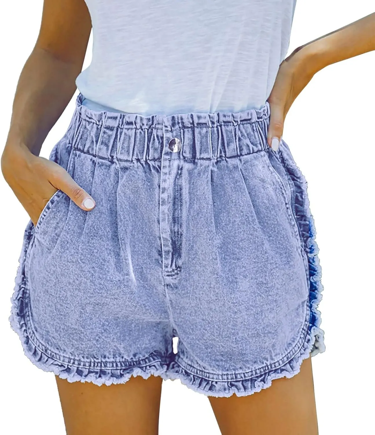 Jean Shorts Women Casual High Waisted Womens Denim Shorts Frayed Raw Hem Stretchy Shorts for Women