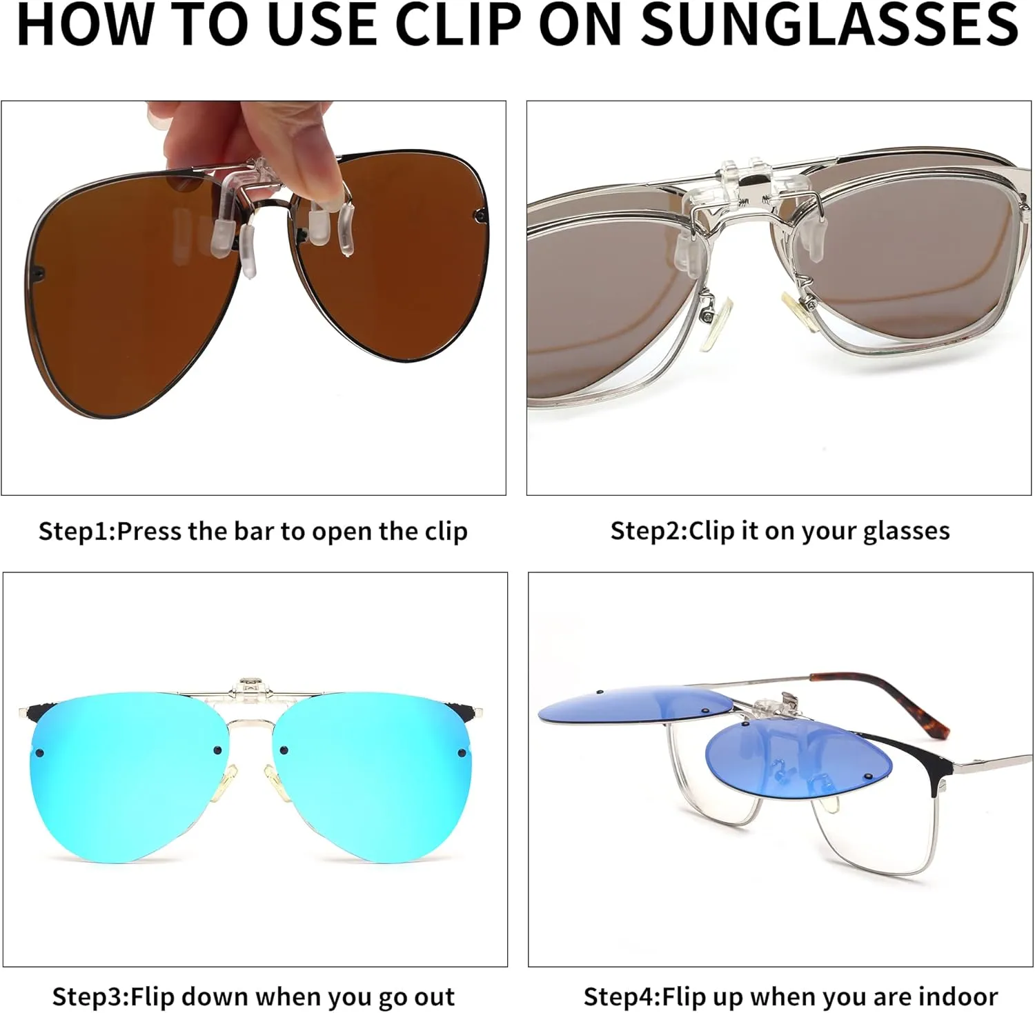 JM Retro Clip on Aviator Sunglasses, Polarized Flip up Over Prescription Glasses Men Women