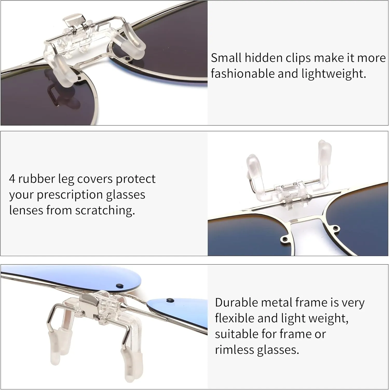 JM Retro Clip on Aviator Sunglasses, Polarized Flip up Over Prescription Glasses Men Women