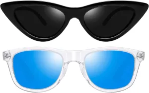 Joopin Pointy Cateye & Square Blue Sunglasses Bundle, Designer Chunky Sun Glasses UV Protection Polarized Shades for Women Men Vacation Party