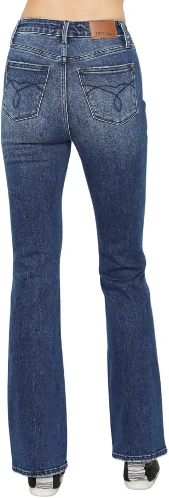 Judy Blue High Waist Dark Wash Tummy Control Embroidered Bootcut, Inseam 32"
