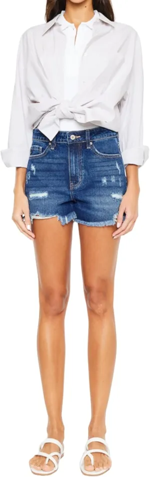 Kancan Jeans Glora High Rise Shorts Distressed Frayed Hem Dark Wash Short Denim KC9206D