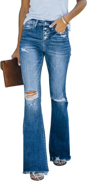 KUNMI Women's Flare Bell Bottom Jeans High Waisted Wide Leg Bootcut Jeans Stretchy Denim Pants