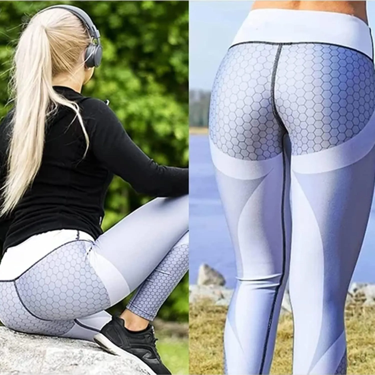 LELEBEAR Colorblock Butt Lifting High Waist Sports Leggings, Women High Waist Scrunch Yoga Pants Tummy Control Leggings
