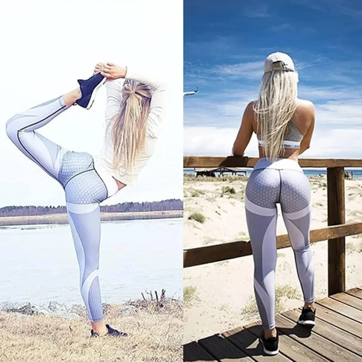 LELEBEAR Colorblock Butt Lifting High Waist Sports Leggings, Women High Waist Scrunch Yoga Pants Tummy Control Leggings