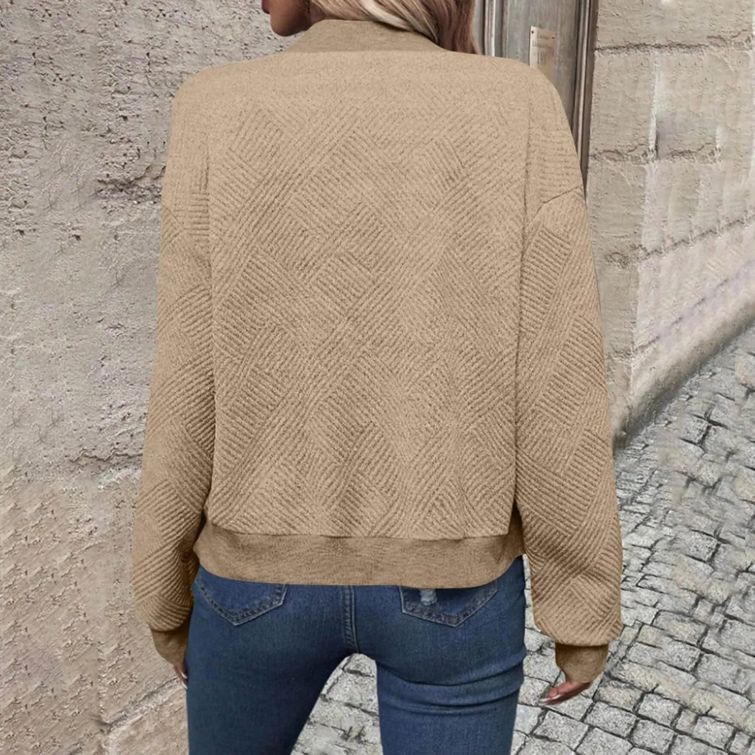 Lightweight Jacket Women Full Zip Bomber Jacket Soft Long Sleeve Zip Up Outwear Crew Neck Sweatshirt Coat Dressy Casual