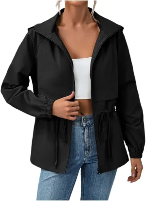 Lightweight Rain Jacket Women Raincoats Waterproof Windproof Adjustable Windbreaker Rain Coats Hooded with Pockets