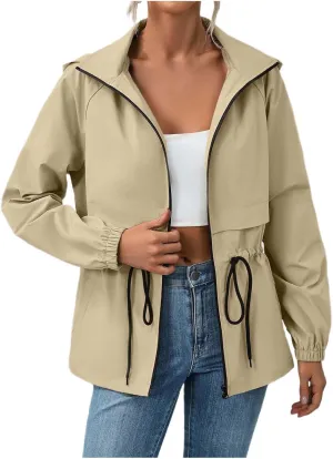 Lightweight Rain Jacket Women Raincoats Waterproof Windproof Adjustable Windbreaker Rain Coats Hooded with Pockets
