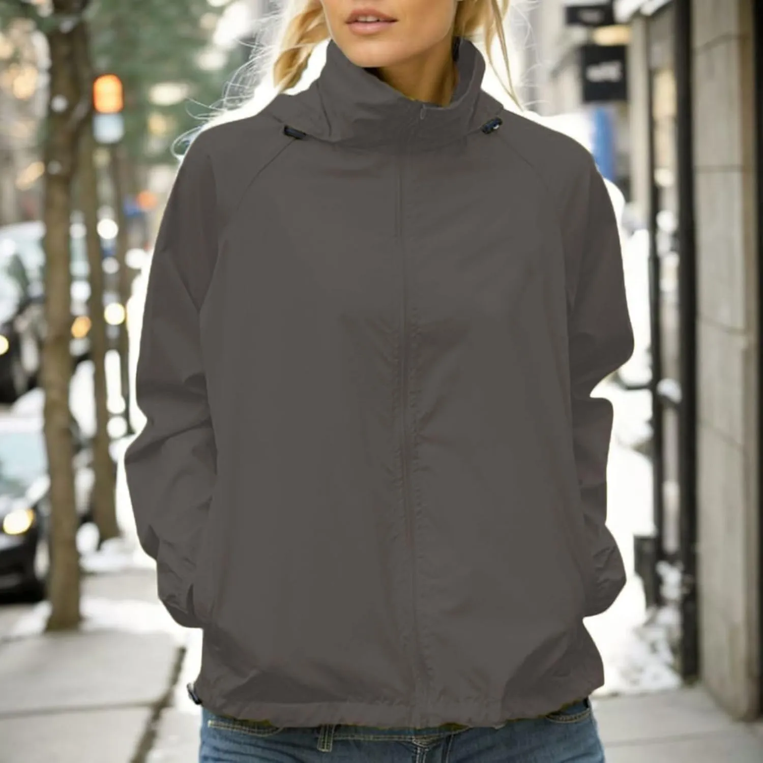 Lightweight Rain Jacket Women Waterproof Raincoats Packable Outdoor Hooded Windbreaker Rain Coat Long Sleeve Outerwear