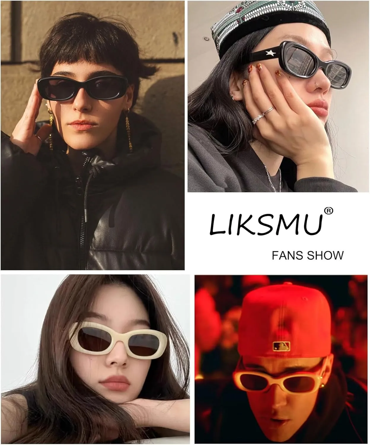 LIKSMU Rectangle Sunglasses for Women Men Trendy Cat Eye 90's Oval Fashion Sunglasses Retro Small Square Vintage Shades