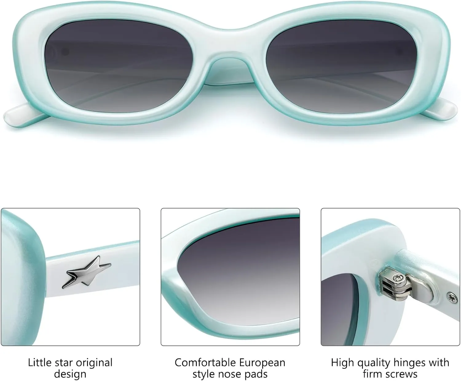 LIKSMU Rectangle Sunglasses for Women Men Trendy Cat Eye 90's Oval Fashion Sunglasses Retro Small Square Vintage Shades