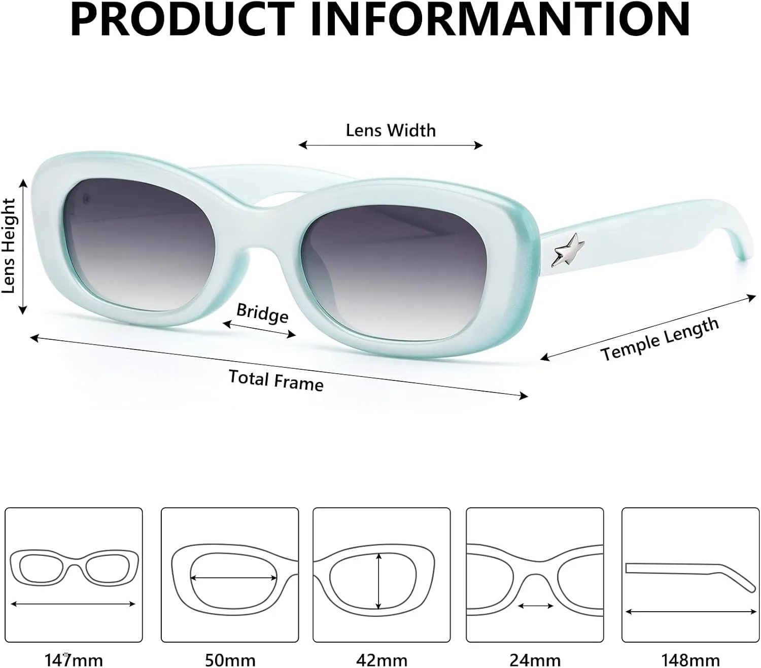 LIKSMU Rectangle Sunglasses for Women Men Trendy Cat Eye 90's Oval Fashion Sunglasses Retro Small Square Vintage Shades