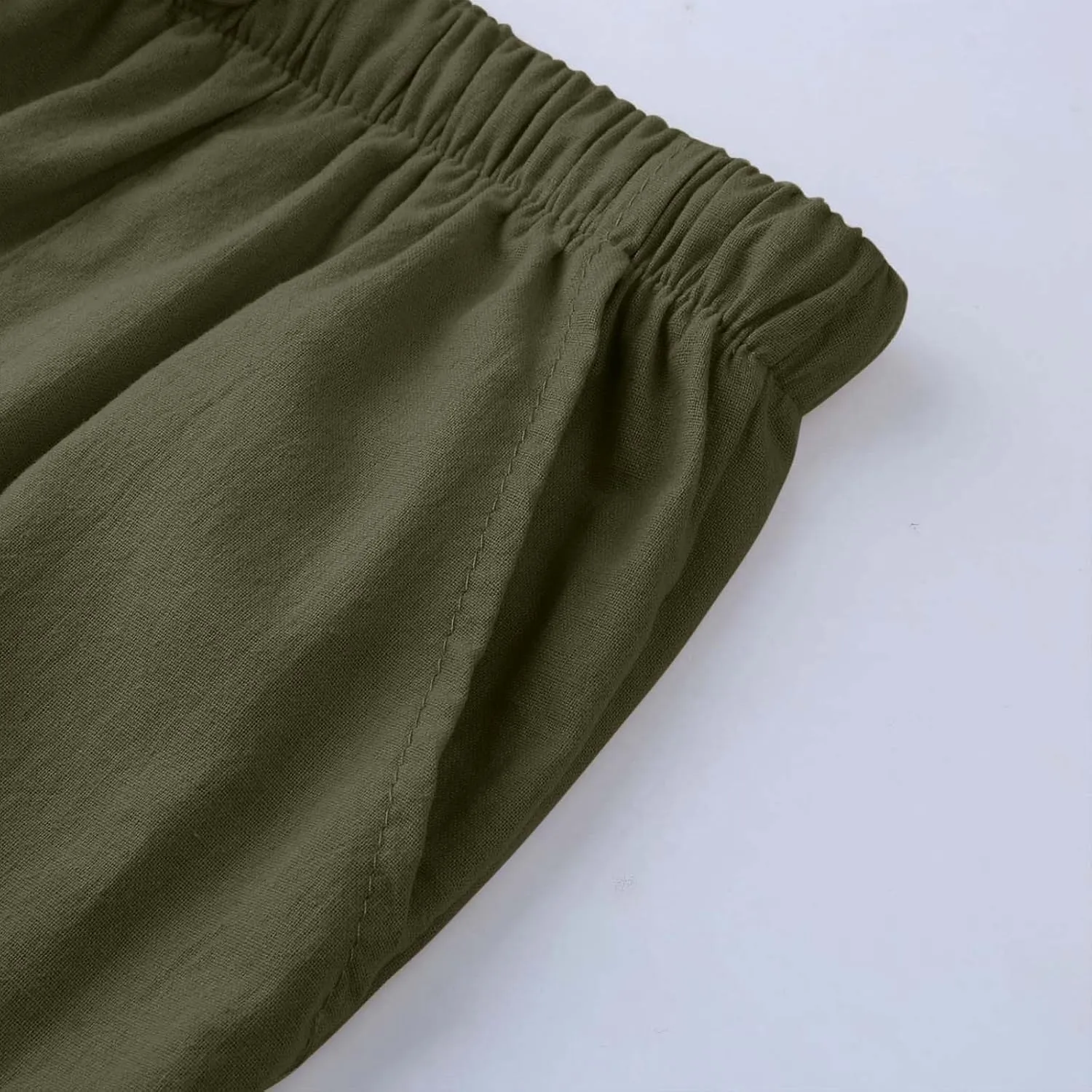 Linen Drawstring Pants Mens Elastic Waist Lightweight Trousers Casual Loose Straight Leg Yoga Fall Soft Beach Pants