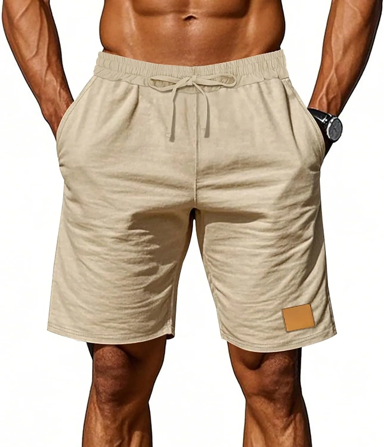 Linen Shorts for Mens Retro Summer Comfy Breathable Baggy Holiday Beach Pants Elastic Waist Casual Shorts with Pocket