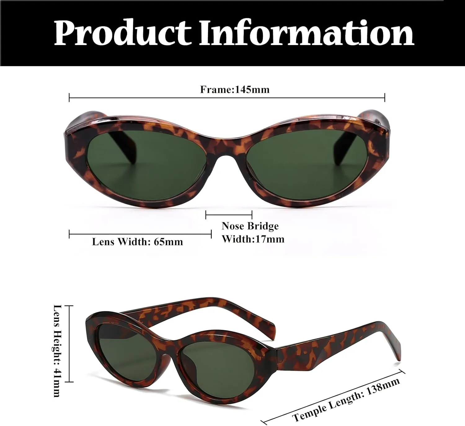 LJCZKA Retro Oval Sunglasses for Women Trendy Cat Eye Sun Glasses 90s Vintage Cateye Sunnies UV400 Protection