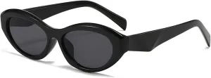 LJCZKA Retro Oval Sunglasses for Women Trendy Cat Eye Sun Glasses 90s Vintage Cateye Sunnies UV400 Protection