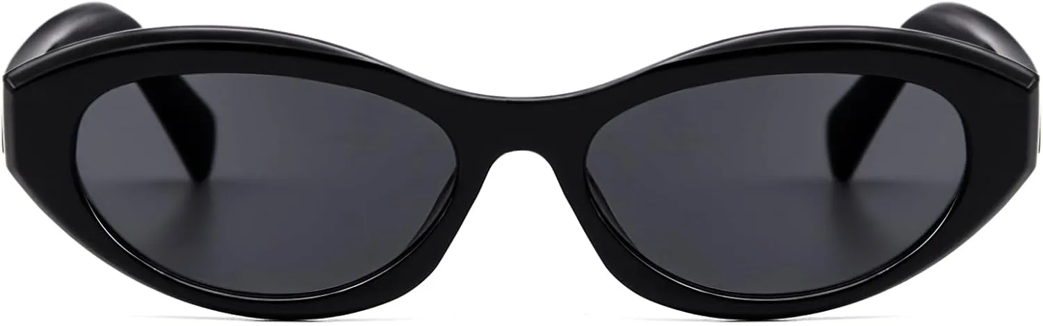 LJCZKA Retro Oval Sunglasses for Women Trendy Cat Eye Sun Glasses 90s Vintage Cateye Sunnies UV400 Protection