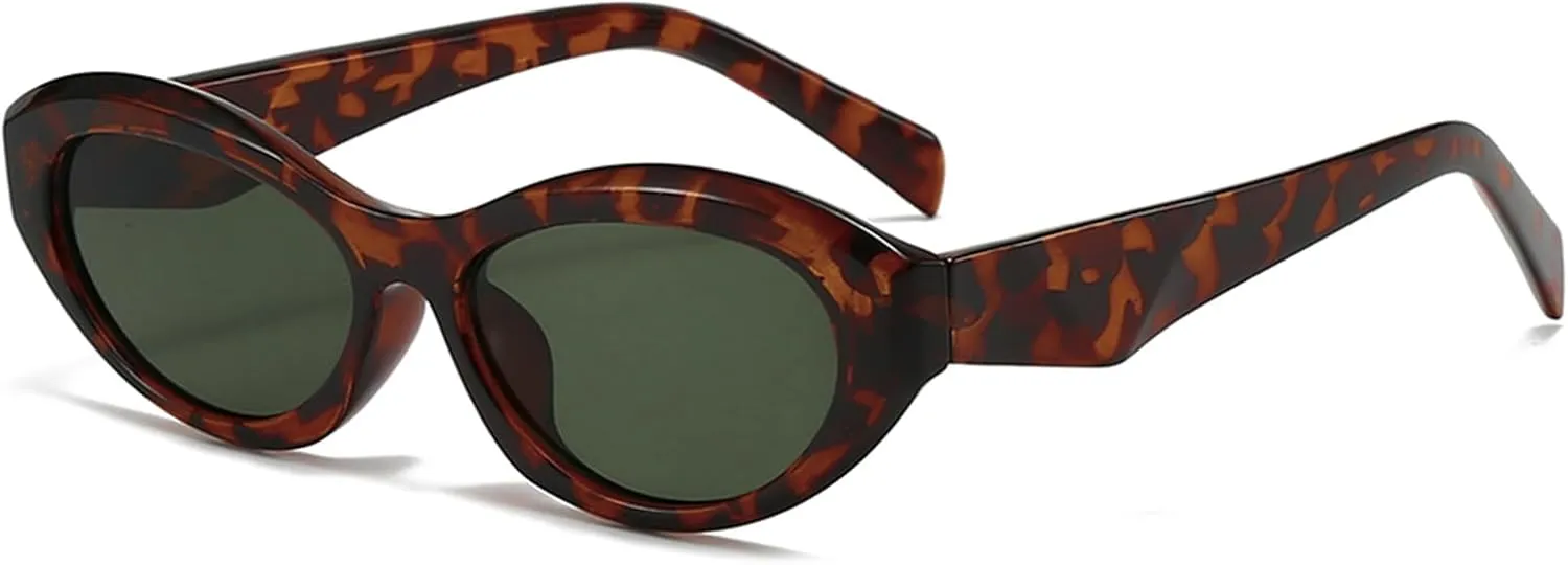 LJCZKA Retro Oval Sunglasses for Women Trendy Cat Eye Sun Glasses 90s Vintage Cateye Sunnies UV400 Protection