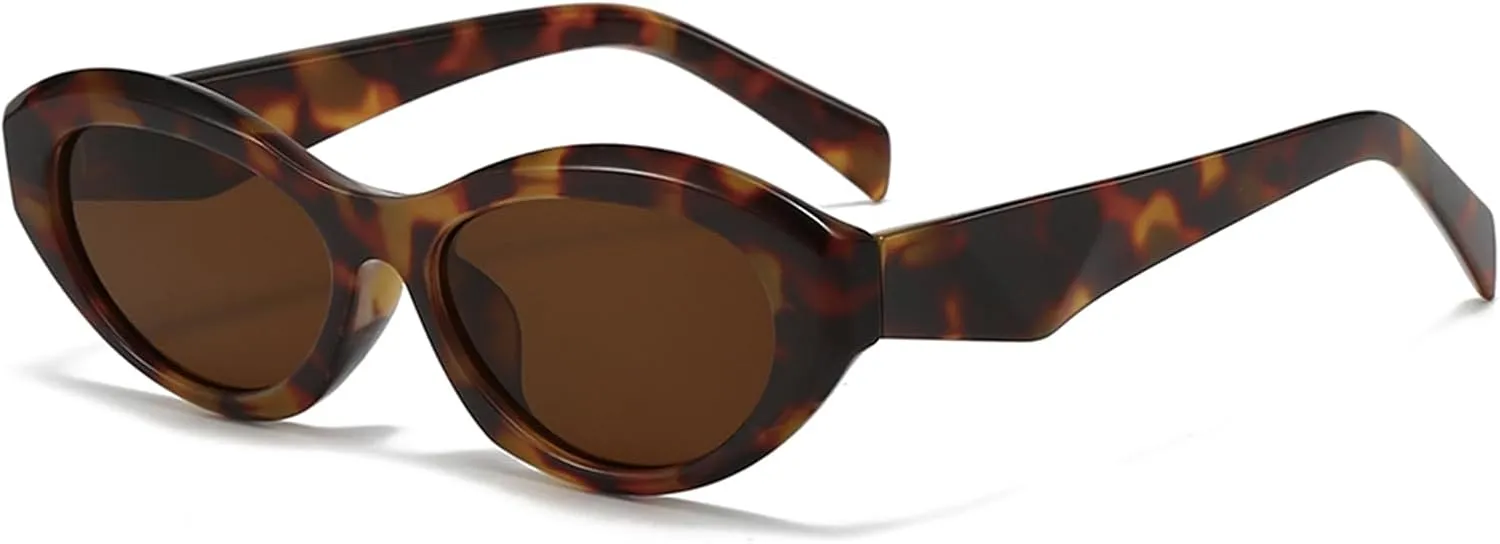 LJCZKA Retro Oval Sunglasses for Women Trendy Cat Eye Sun Glasses 90s Vintage Cateye Sunnies UV400 Protection