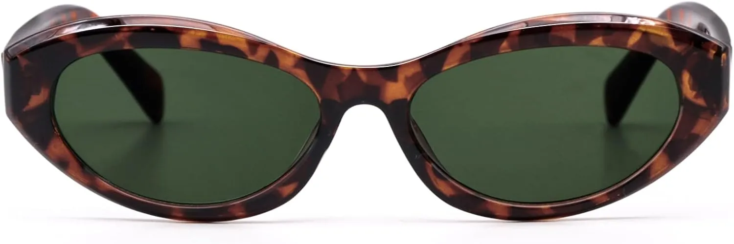 LJCZKA Retro Oval Sunglasses for Women Trendy Cat Eye Sun Glasses 90s Vintage Cateye Sunnies UV400 Protection