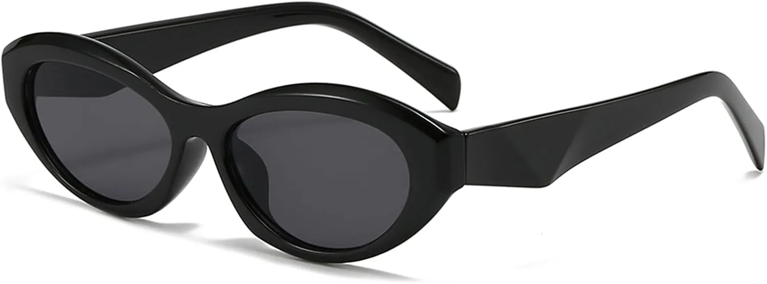 LJCZKA Retro Oval Sunglasses for Women Trendy Cat Eye Sun Glasses 90s Vintage Cateye Sunnies UV400 Protection