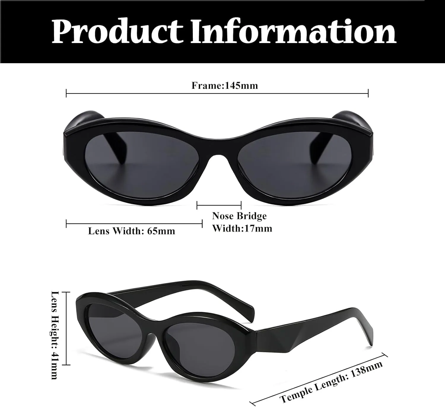LJCZKA Retro Oval Sunglasses for Women Trendy Cat Eye Sun Glasses 90s Vintage Cateye Sunnies UV400 Protection