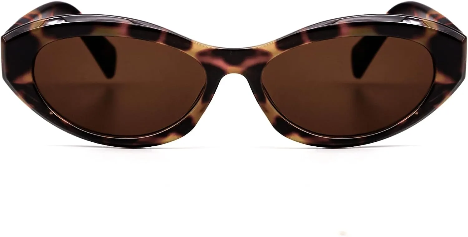 LJCZKA Retro Oval Sunglasses for Women Trendy Cat Eye Sun Glasses 90s Vintage Cateye Sunnies UV400 Protection