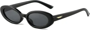 LJCZKA Retro Oval Sunglasses for Women Trendy Small Face Sunglasses 90s Vintage Shades Fashion Cat Eye Sun Glasses