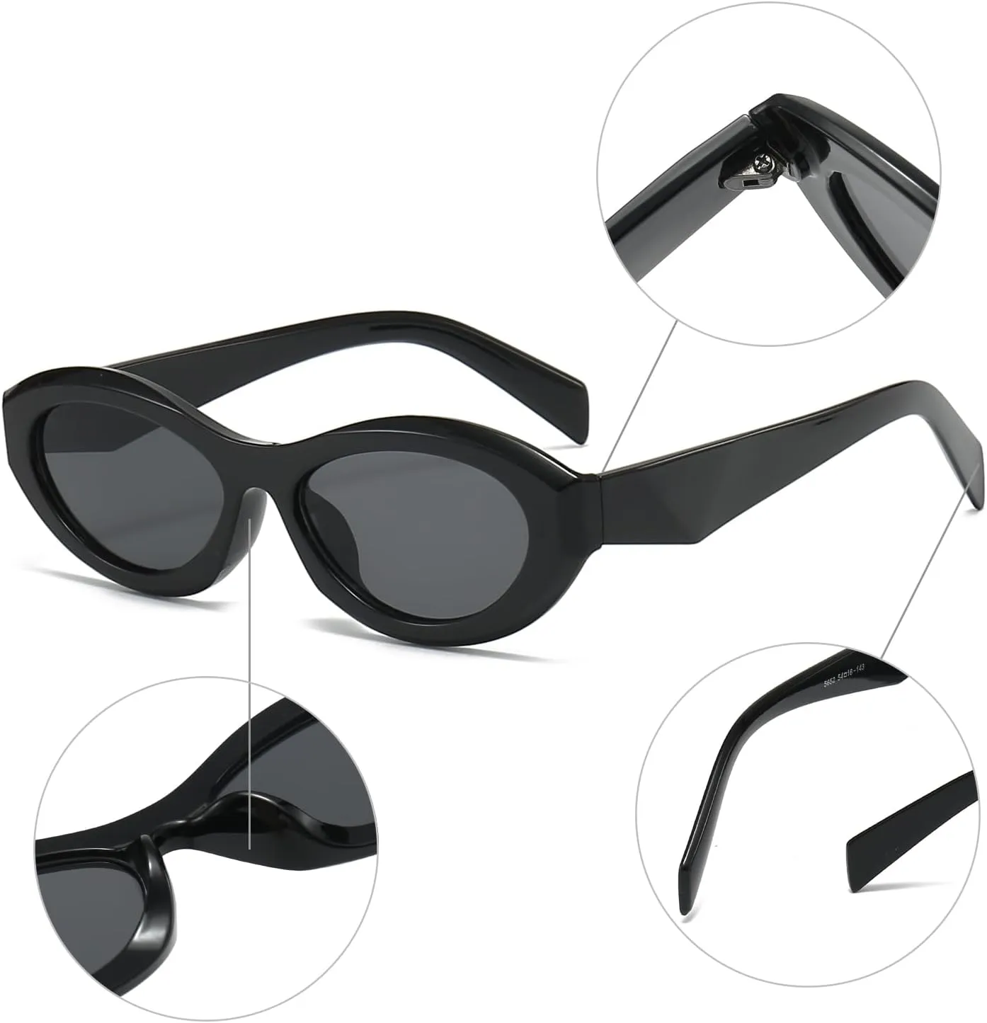 Long Keeper Retro Oval Sunglasses - Women Men Trendy Cat Eye Sunglasses Small Vintage Narrow Sun Glasses UV400 Protection