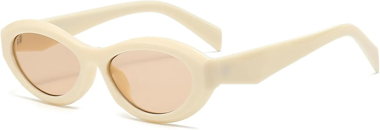 Long Keeper Retro Oval Sunglasses - Women Men Trendy Cat Eye Sunglasses Small Vintage Narrow Sun Glasses UV400 Protection