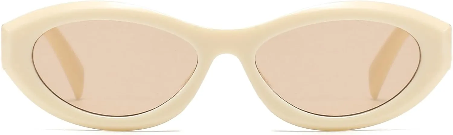 Long Keeper Retro Oval Sunglasses - Women Men Trendy Cat Eye Sunglasses Small Vintage Narrow Sun Glasses UV400 Protection