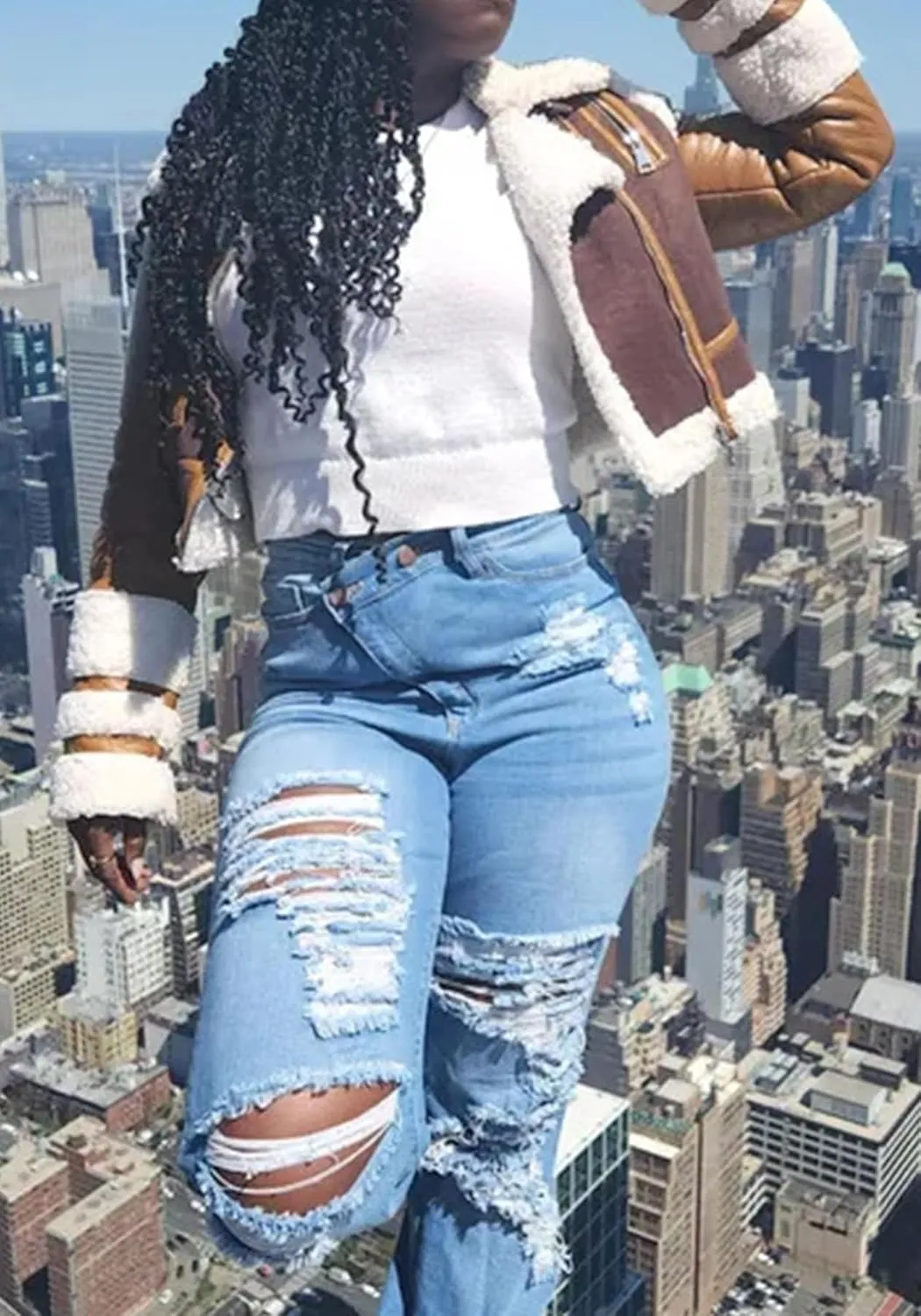 Lucuna Women's High Waisted Ripped Jeans Distressed Straight Leg Frayed Hem Y2K Trendy Denim Pants