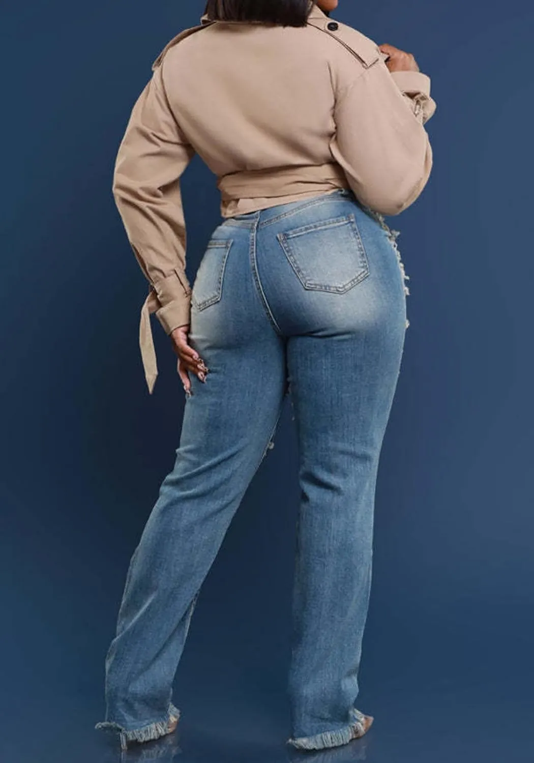 Lucuna Women's High Waisted Ripped Jeans Distressed Straight Leg Frayed Hem Y2K Trendy Denim Pants