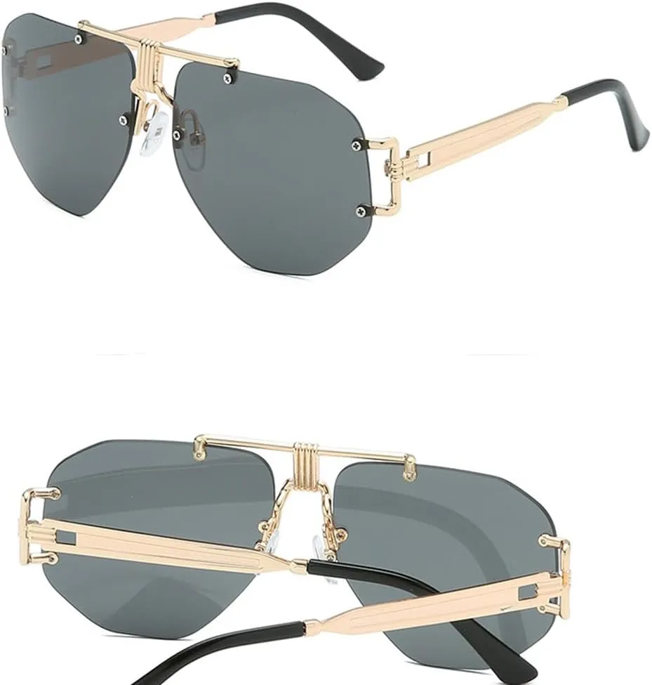 Luxury Rimless Sunglasses Women Men Transparent Shades Sun Glasses Female Metal Frame Black