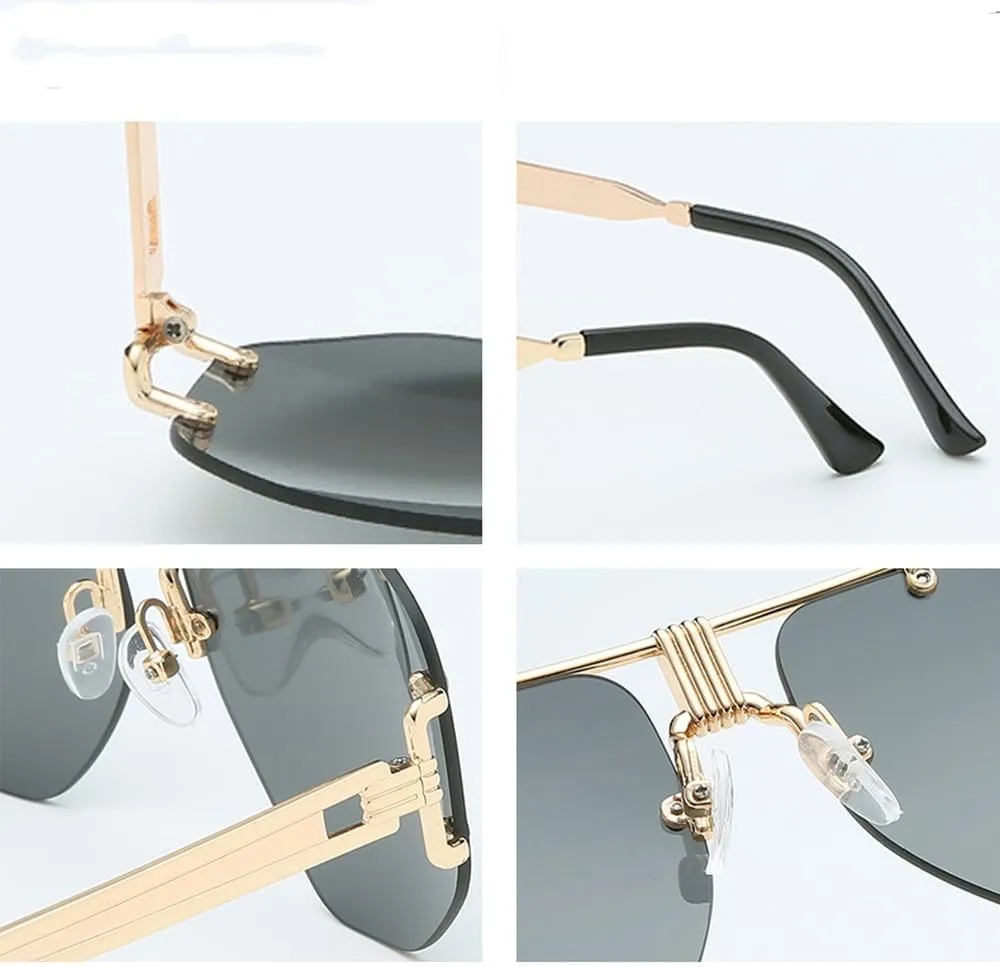 Luxury Rimless Sunglasses Women Men Transparent Shades Sun Glasses Female Metal Frame Black
