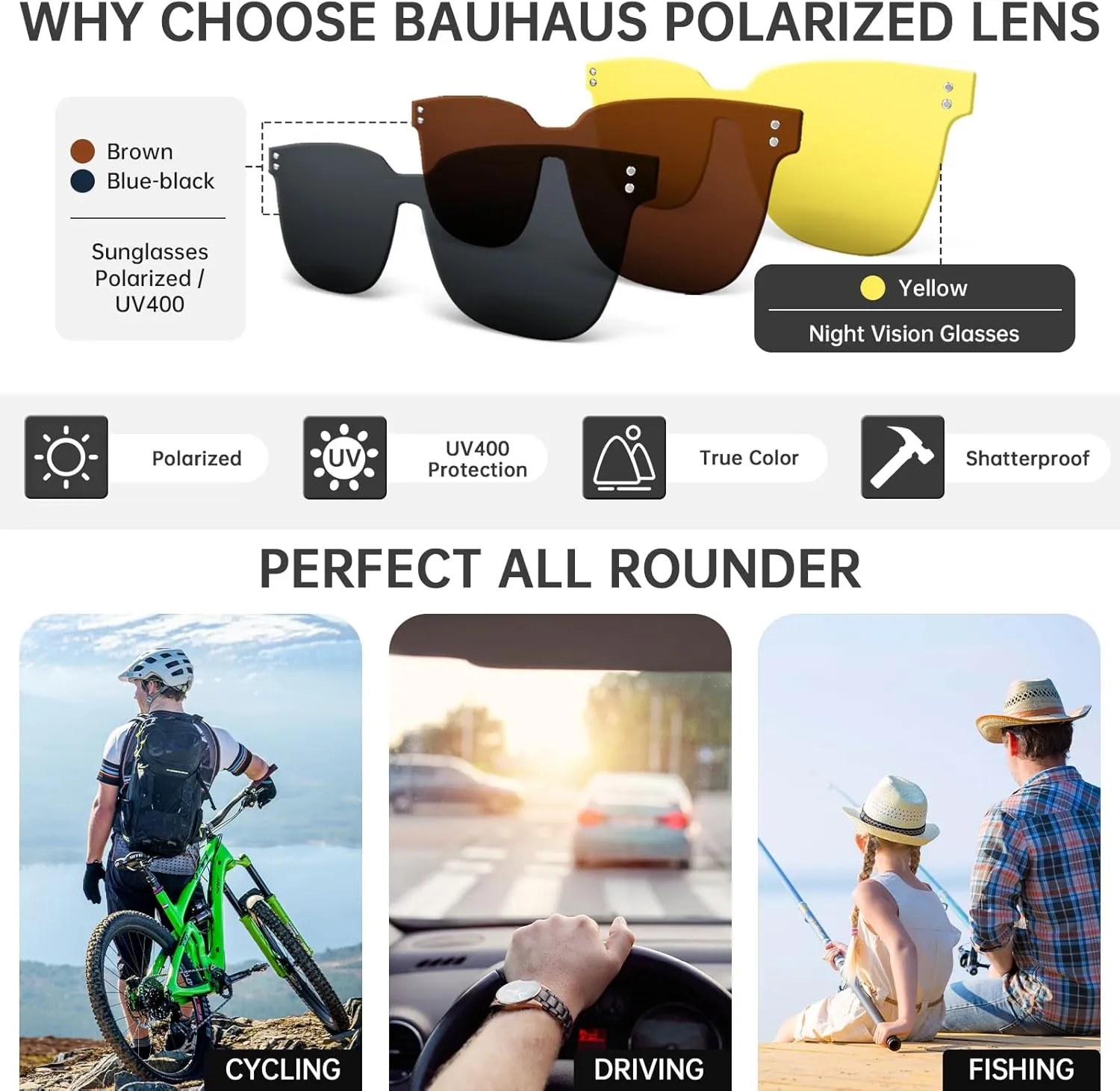 Magnetic Clip on Sunglasses for Men Women, 3 Pack UV400 Anti-Glare Polarized Clip on Sunglasses for Day Night