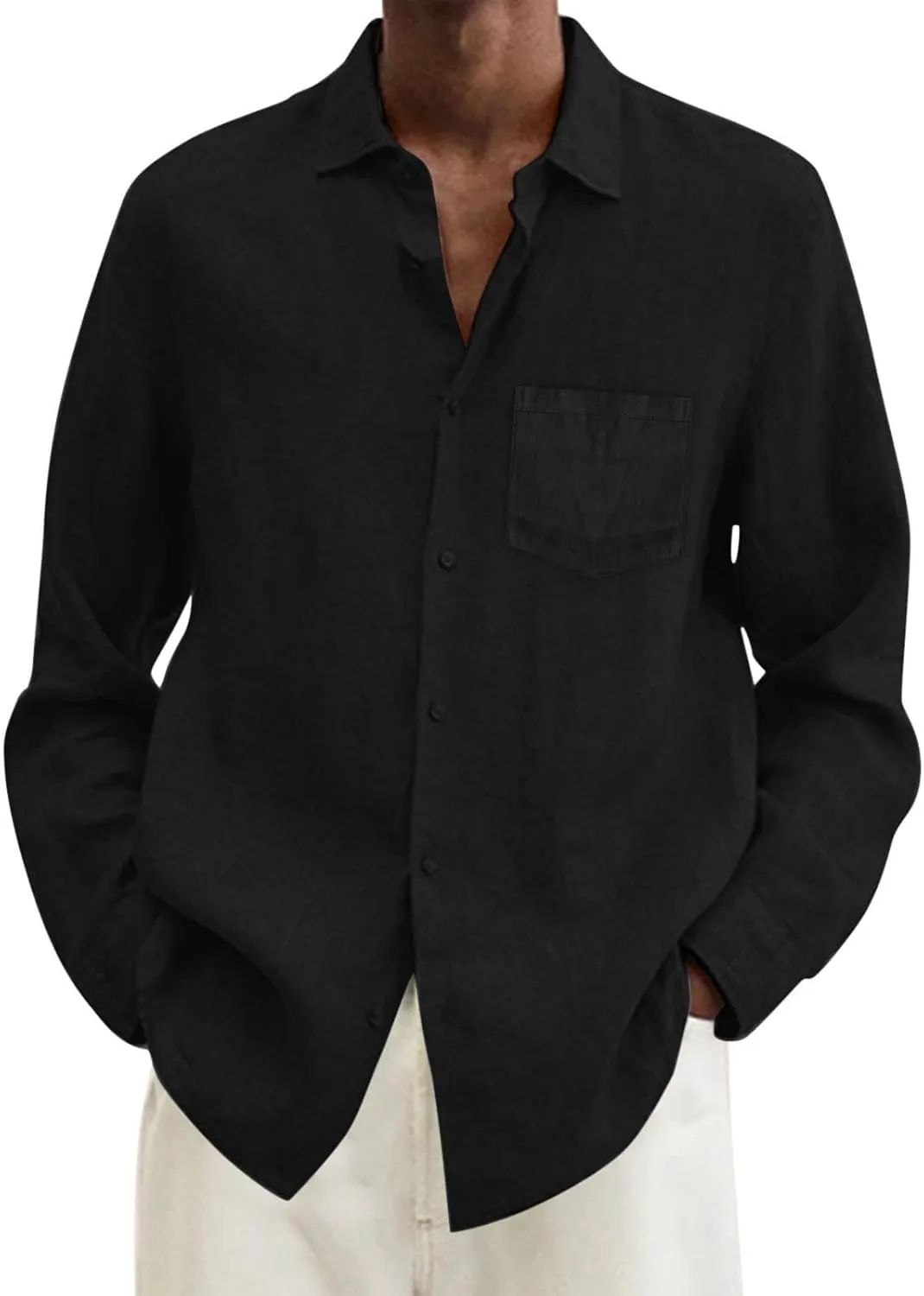 Male Summer Linen Solid Casual Plus Size Loose Shirt Mens Turn Down Long Sleeve Shirt Men's 5X T Shirts