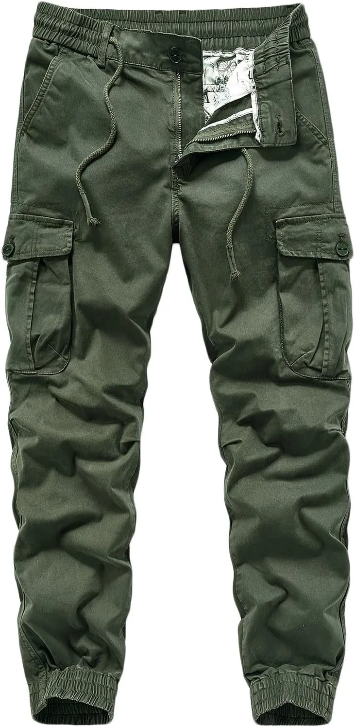 Men Cargo Pants Joggers Lightwieght Elastic Waist Pants Outdoor Hiking Pants with Multi Pockets Ripstop Cargo Pants