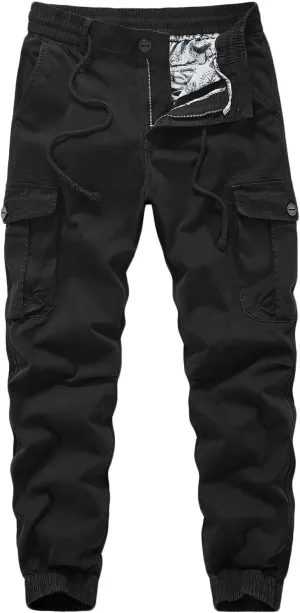 Men Cargo Pants Joggers Lightwieght Elastic Waist Pants Outdoor Hiking Pants with Multi Pockets Ripstop Cargo Pants
