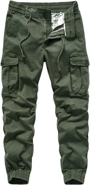 Men Cargo Pants Joggers Lightwieght Elastic Waist Pants Outdoor Hiking Pants with Multi Pockets Ripstop Cargo Pants