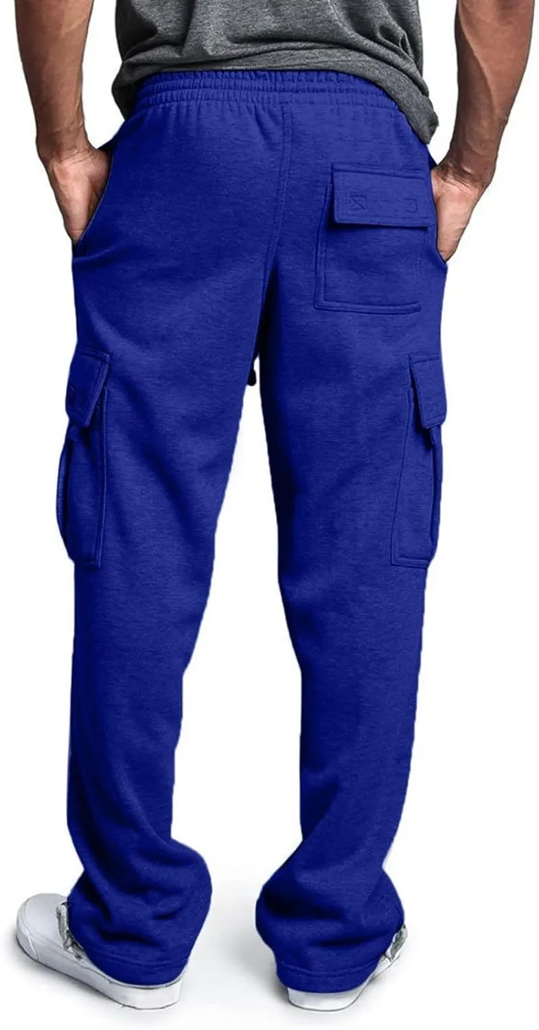 Men Cargo Pants Loose Straight Fit Casual Joggers Drawstring Stretch Elastic Waist Pants Big and Tall Baggy Pants