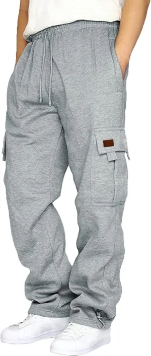 Men Cargo Pants Loose Straight Fit Casual Joggers Drawstring Stretch Elastic Waist Pants Big and Tall Baggy Pants